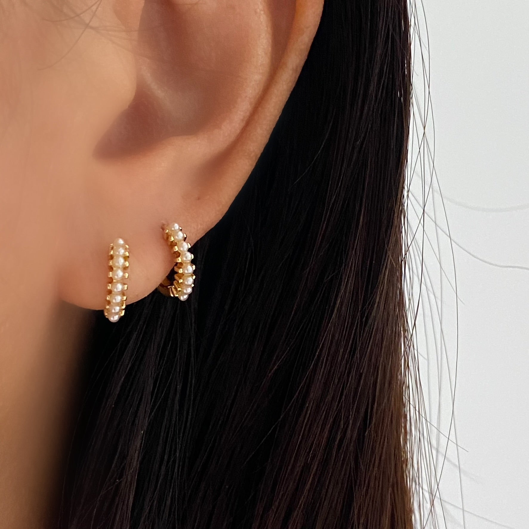 Tiny Pearl Gold Huggie Hoop Earrings