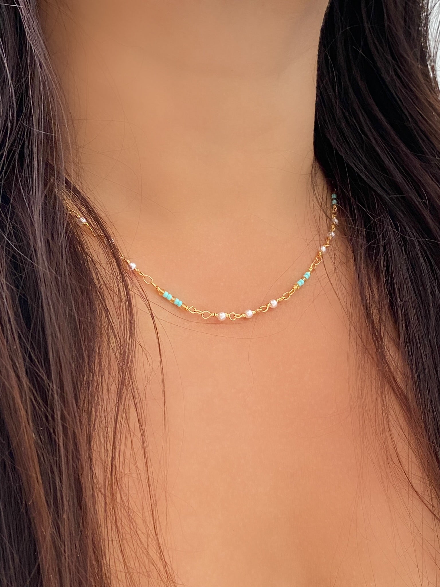 Pearl Beads Layering Dainty Thin Gold Necklace