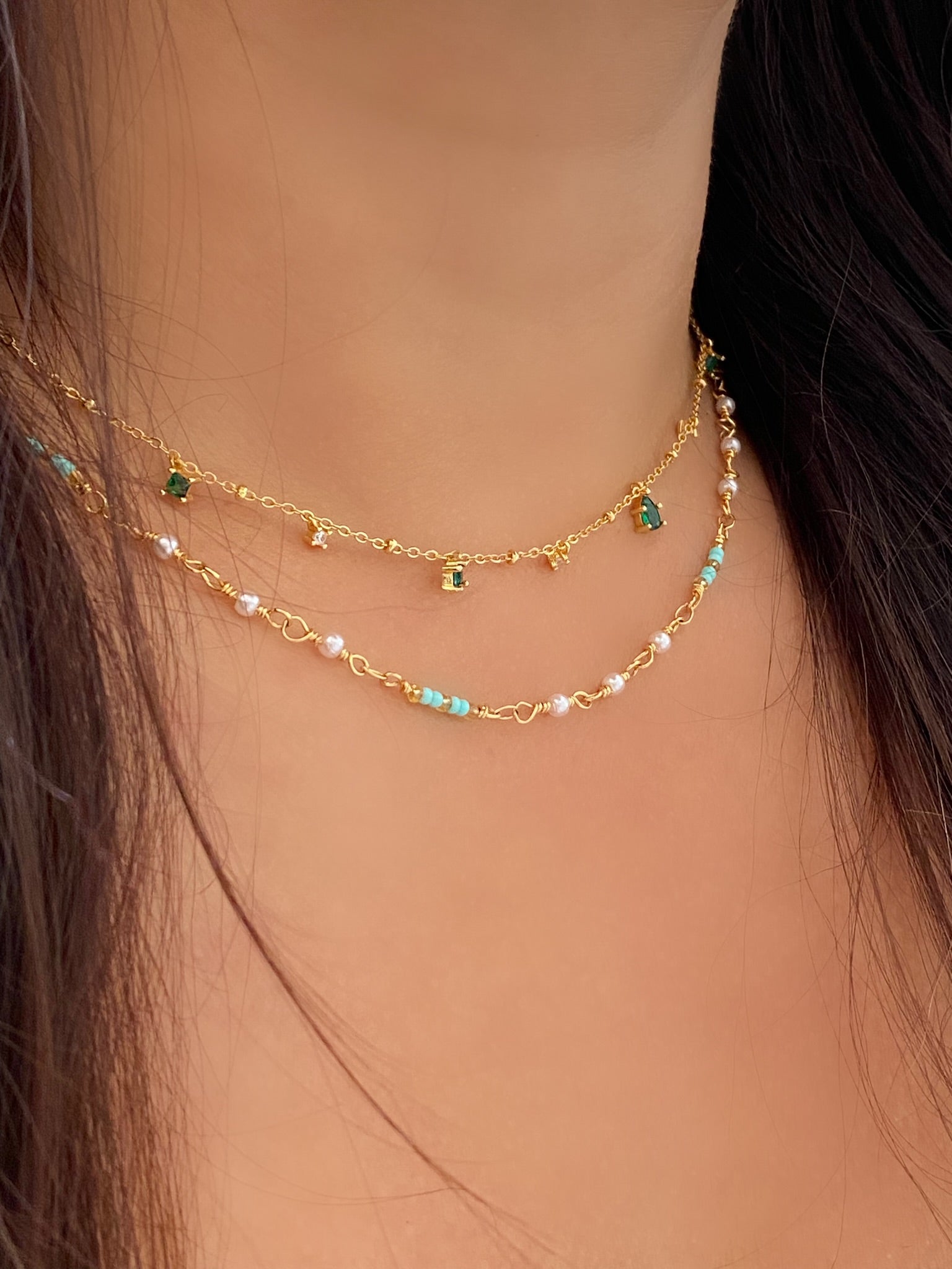Pearl Beads Layering Dainty Thin Gold Necklace