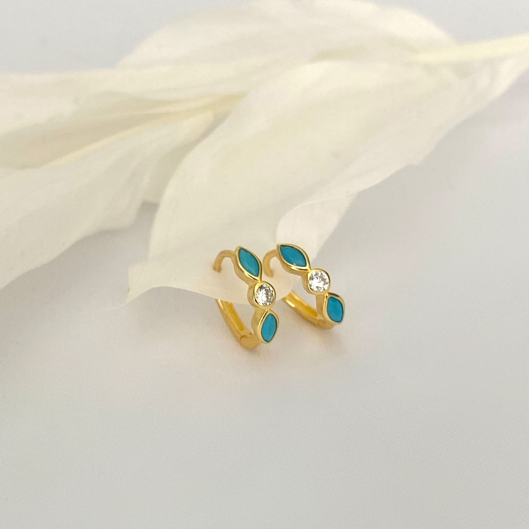 Turquoise Marquise Gold Huggie Hoop