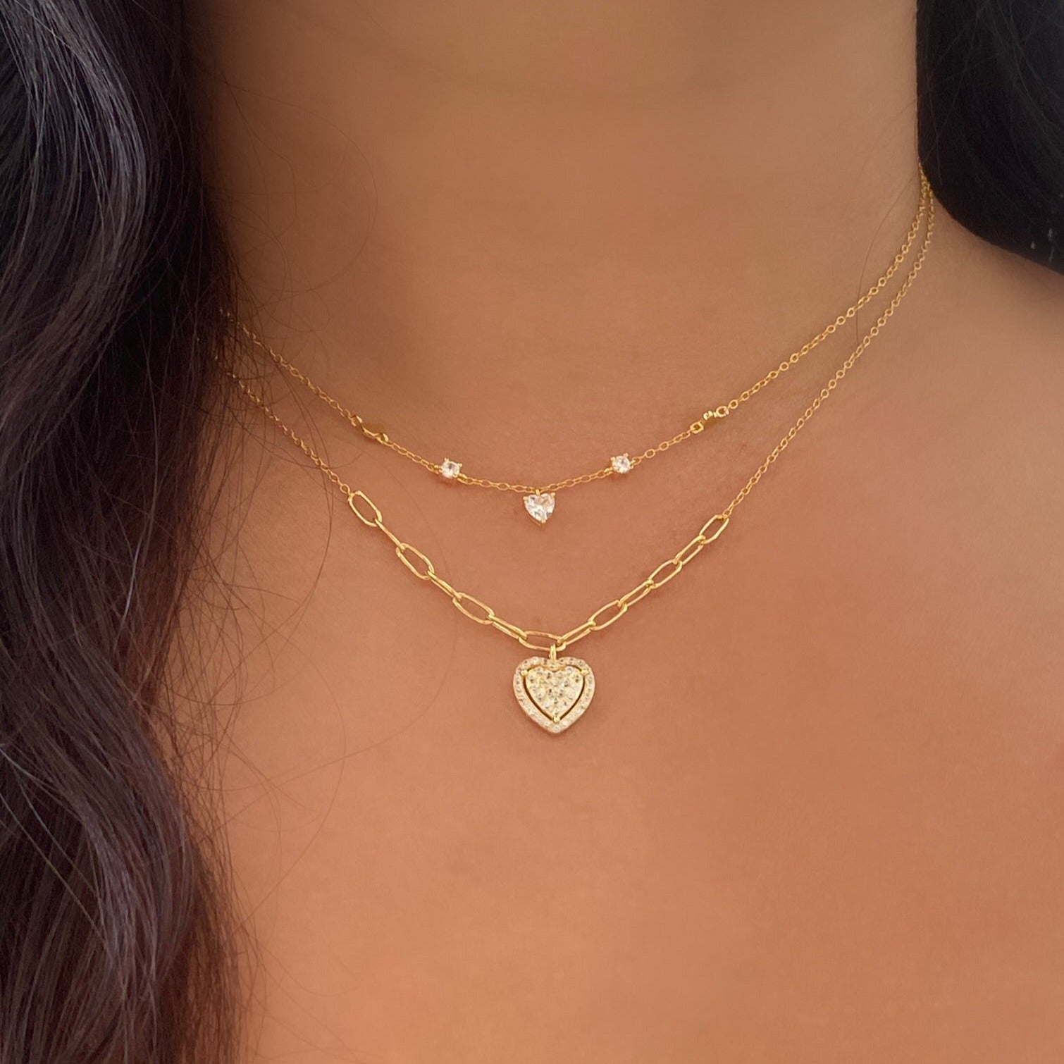 Dazzling Love Heart Gold Necklace