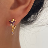 Flower CZ Purple Dangle Earrings
