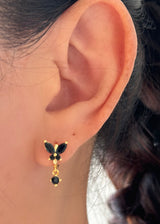 Butterfly CZ Dangle Gold Earrings Black