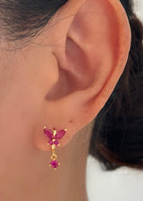 Butterfly CZ Dangle Gold Earrings Pink