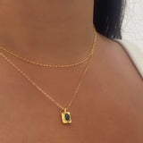 Emerald Green Square Pendant Gold Necklace