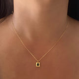 Emerald Green Square Pendant Gold Necklace