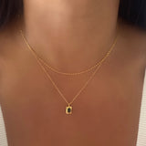 Emerald Green Square Pendant Gold Necklace