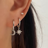 Silver Moon and Star Dangle Earring