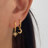 Gold Moon and Star Dangle Earring
