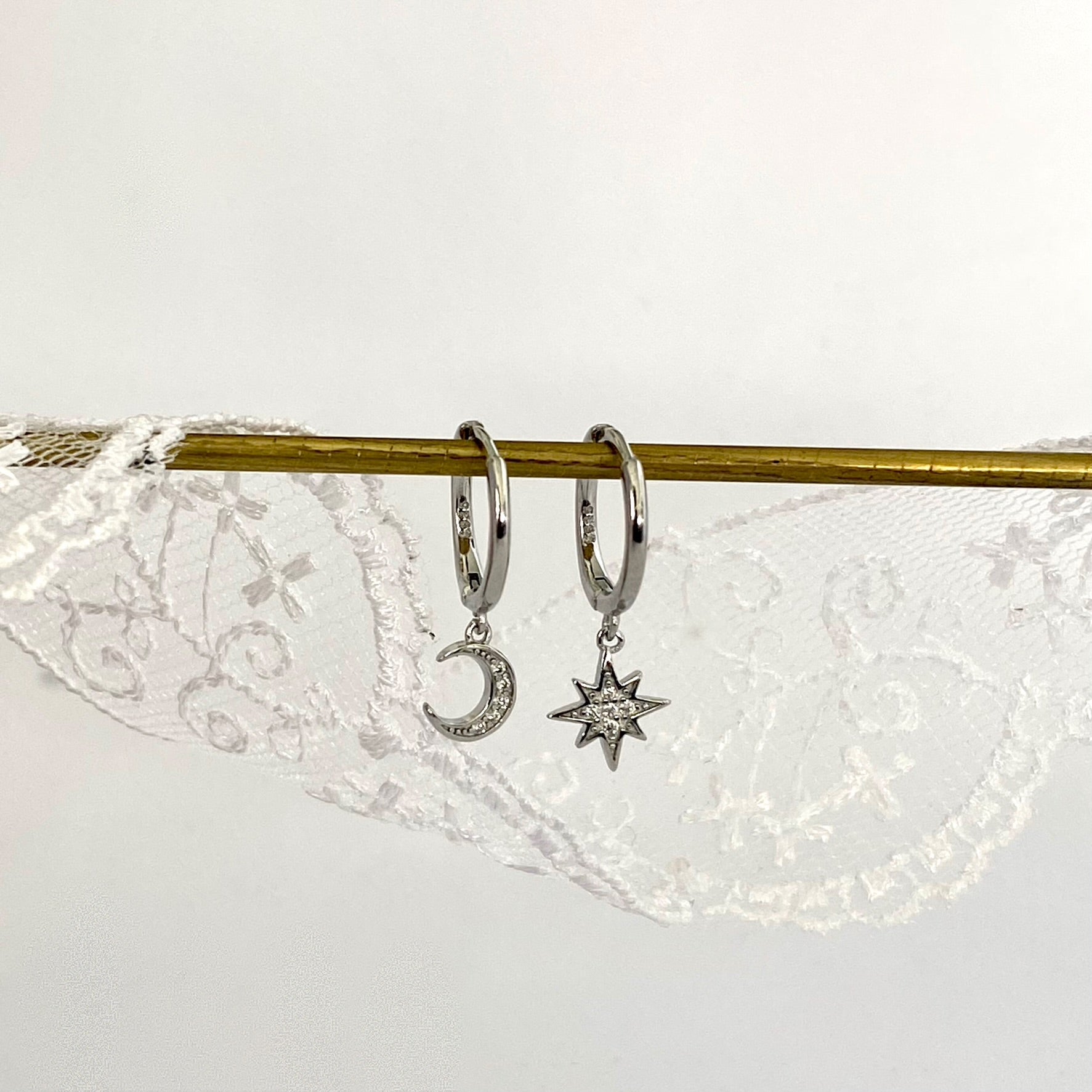Silver Moon and Star Dangle Earring