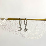 Silver Moon and Star Dangle Earring