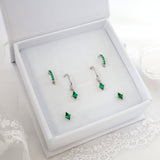 Mia Green Huggie CZ Dangle Earrings SILVER A + B + C (6 earrings) with a Box