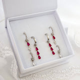 Pink 3 Teardrop Dangle SILVER earring Stacks A + B + C (6 earrings)
