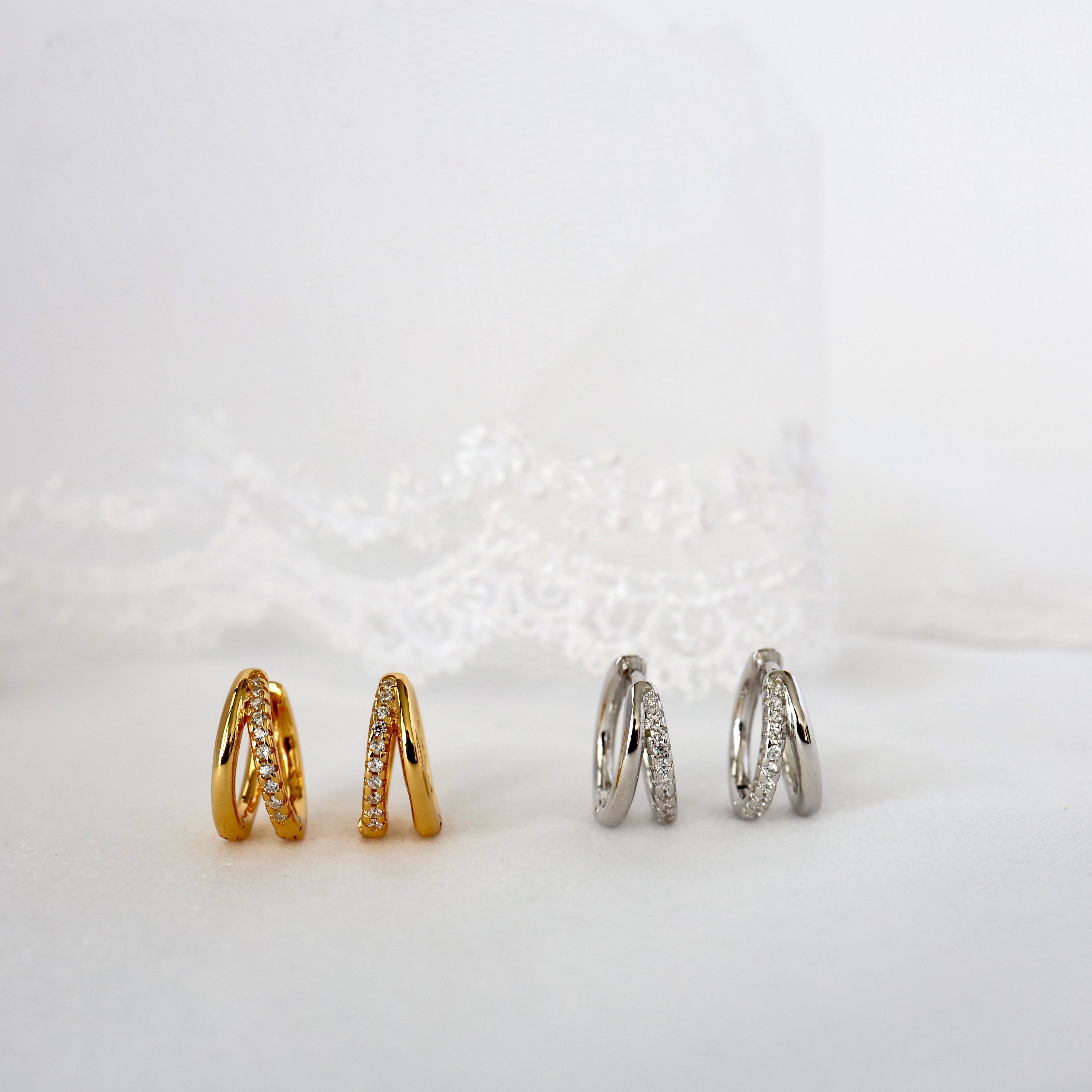 Elle Double Huggie Hoop Earrings SILVER