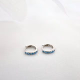 4 Clover Blue Dangle Earrings SILVER B. 7mm Huggie