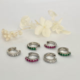 Silver Huggie Hoops with Colourful Gemstones