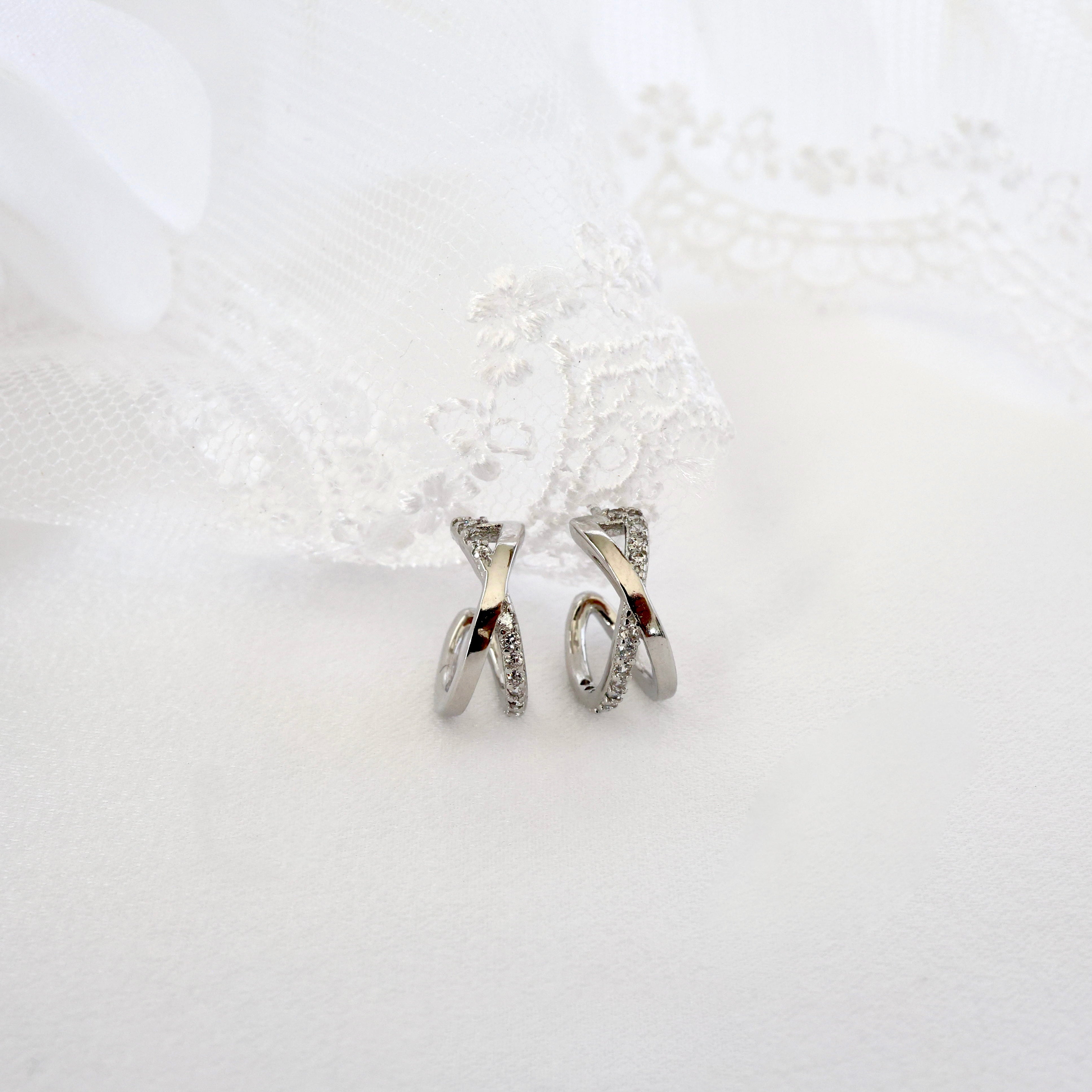 Jessica X Cross Hoop Earrings SILVER
