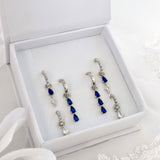 Blue 3 Teardrop Dangle SILVER earring Stacks A + B + C (6 earrings)