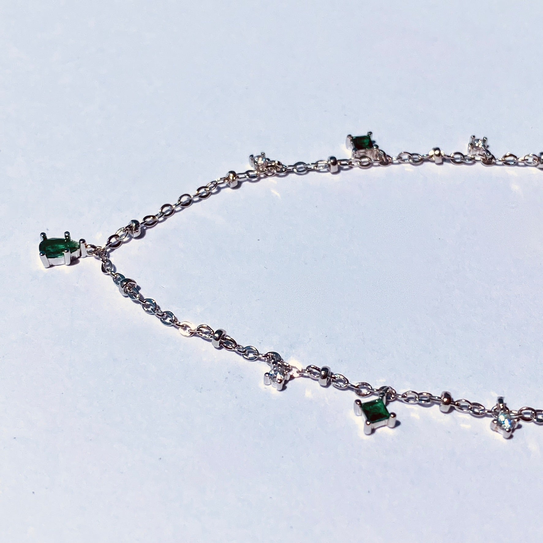 Emerald Green Minimalist Sterling Silver Necklace