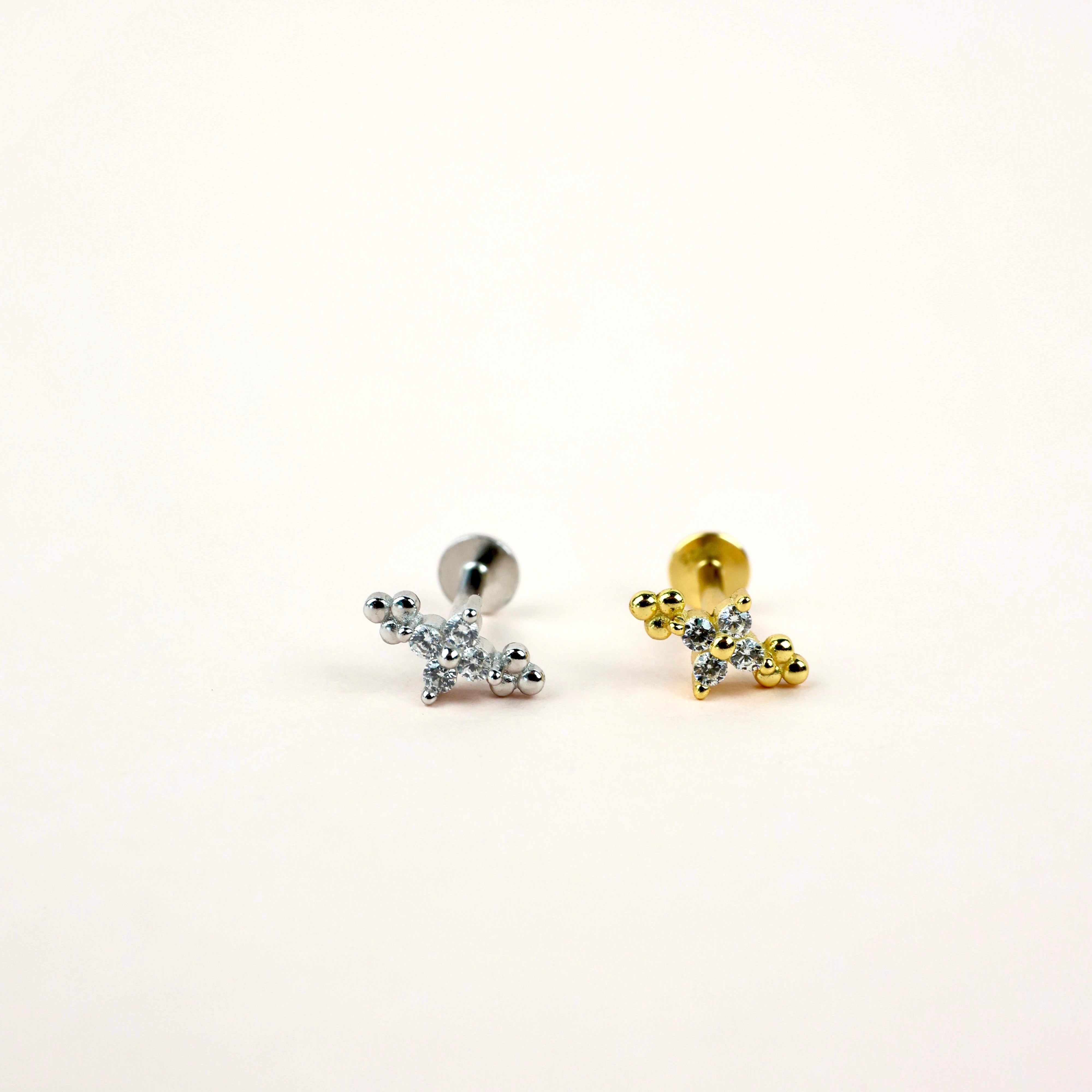 Tiny Clover Screw Flat Back Helix Stud Earring Gold- 1 piece