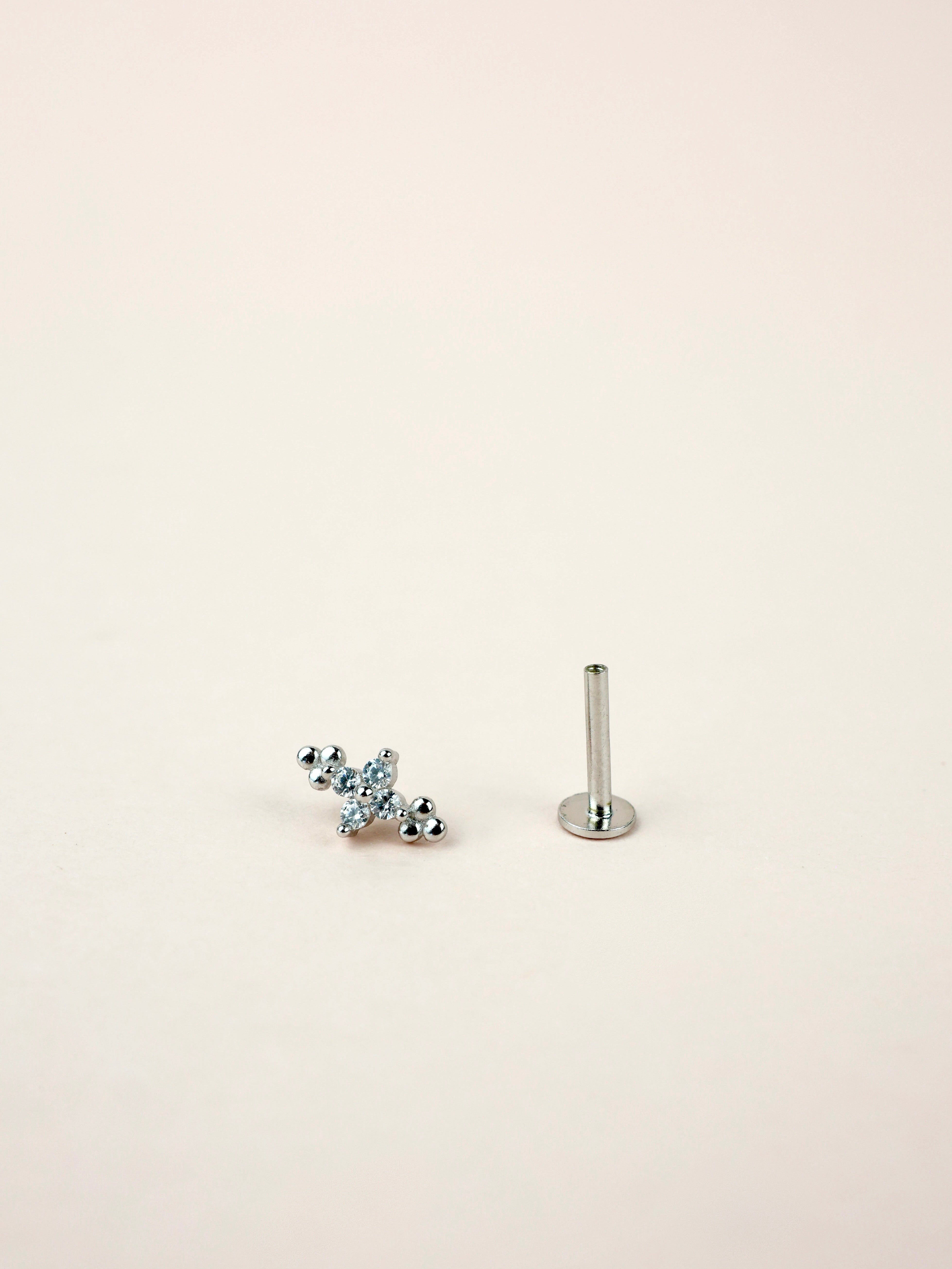 Tiny Clover Screw Flat Back Helix Stud Earring SILVER- 1 piece