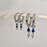 Blue Teardrop Dangle SILVER Earring Stacks