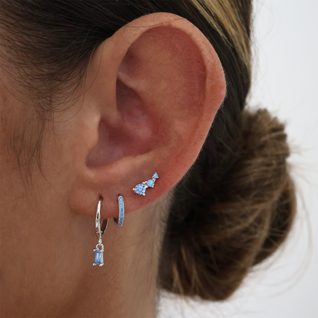 Megan Blue Dangle SILVER Earrings 3 Pair Set