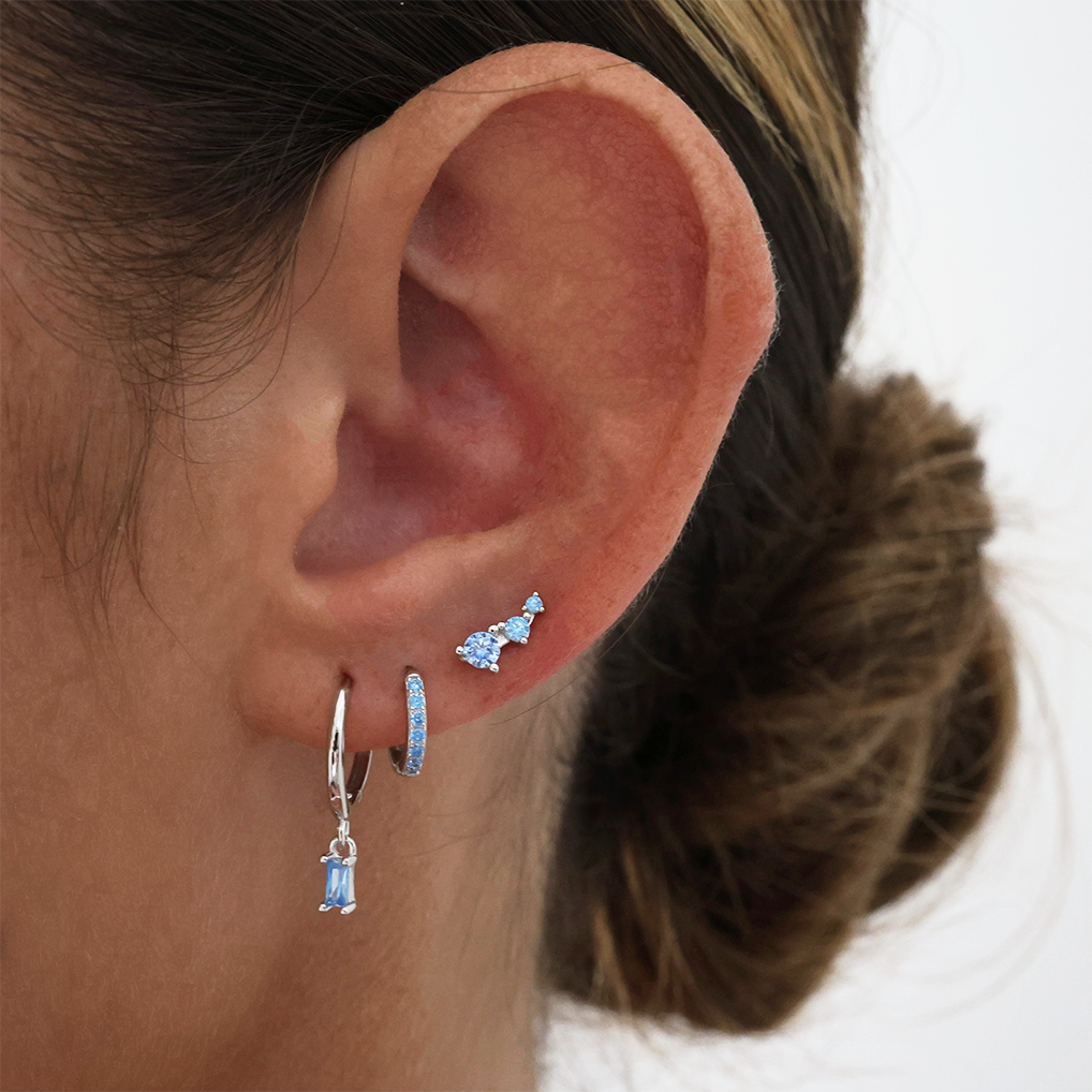 Megan Blue Dangle SILVER Earrings 3 Pair Gift Set