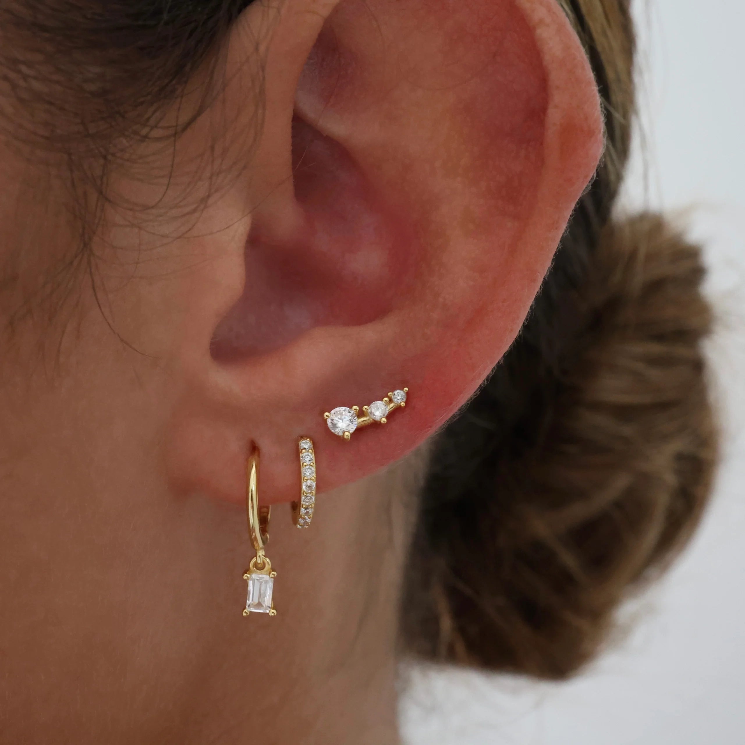 Megan Dangle GOLD Earring 3 Pair Set Sterling Silver