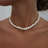 Natural Pearl Necklace - Stainless Steel C. Pearl Chocker 34cm