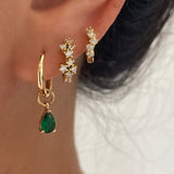 Teardrop CZ Charm 14k Gold Plated Hoop Emerald Green