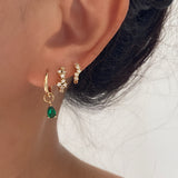 Teardrop CZ Charm 14k Gold Plated Hoop Emerald Green
