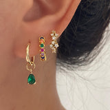 Teardrop CZ Charm 14k Gold Plated Hoop Emerald Green