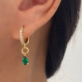 Diamond Cubic Dangly Earrings- Paved Hoop