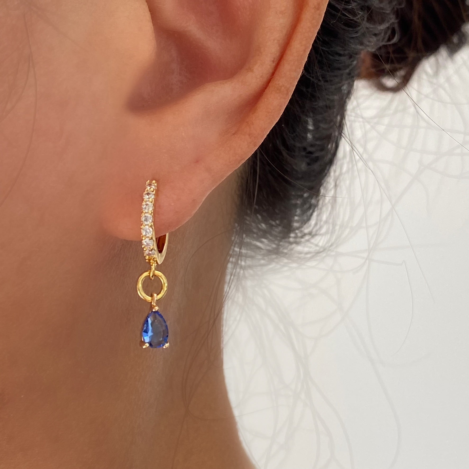 Diamond Cubic Teardrop Earrings – Paved Hoop Blue