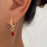 Diamond Cubic Dangly Earrings- Paved Hoop