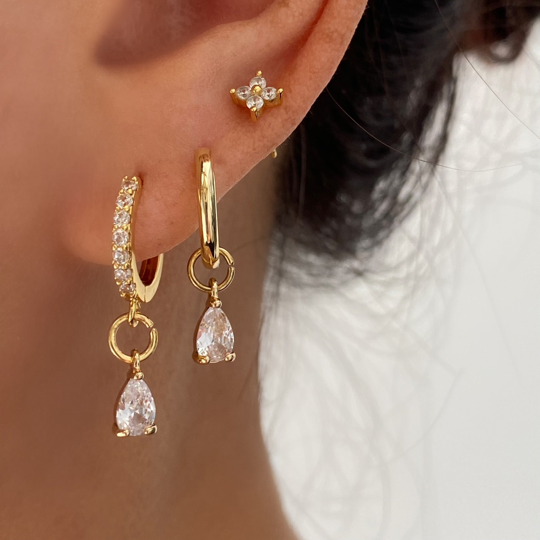 Diamond Cubic Teardrop Earrings – Paved Hoop