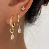 Diamond Cubic Dangly Earrings- Paved Hoop