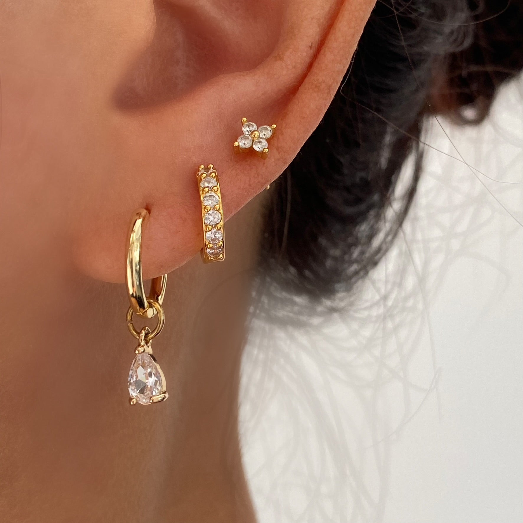 Diamond Cubic Teardrop Earrings – Paved Hoop