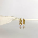 Single Clear CZ Gold Dangle Earrings A. with 12mm Hoops