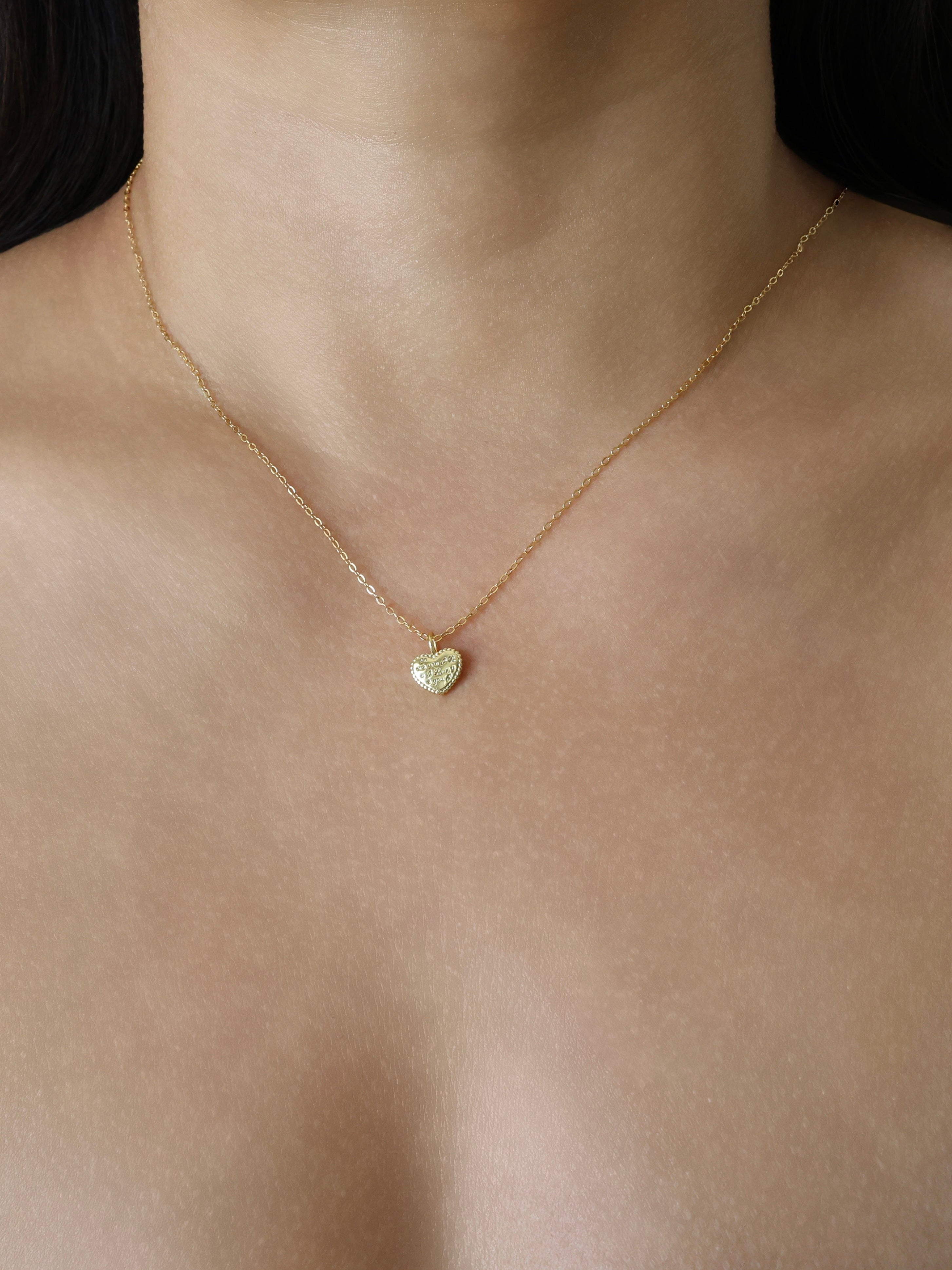 Love You Heart Sterling Silver Necklace - Gold