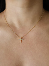 Cross CZ Sterling Silver Necklace - Gold