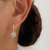 CZ Love Heart Dangle Drop Earrings Clear White