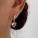 CZ Love Heart Dangle Drop Earrings Pink