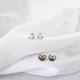 White Opal Silver Huggie Hoop Earrings C. Opal Stud