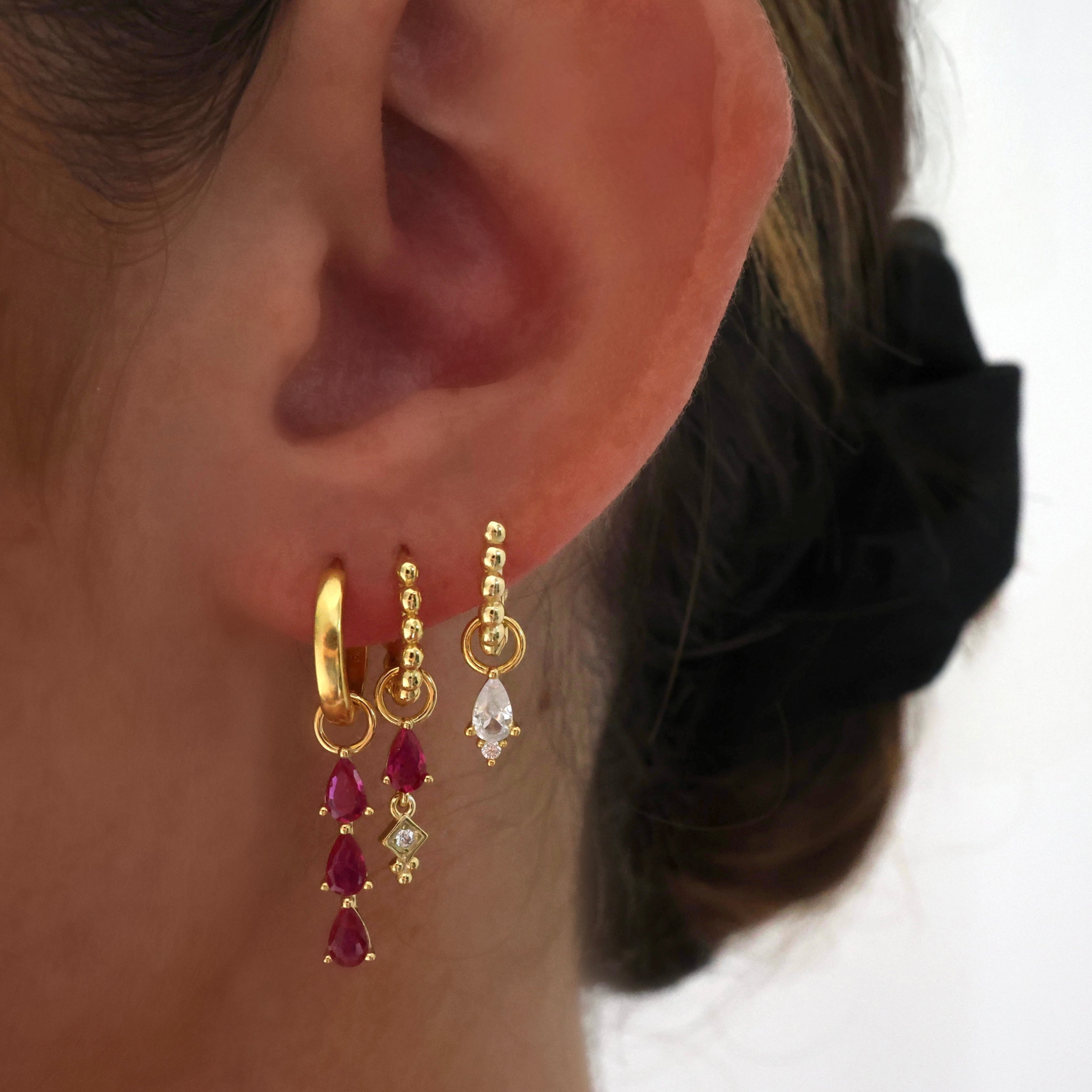 Pink 3 Teardrop Dangle Gold Earring Gift Box Set