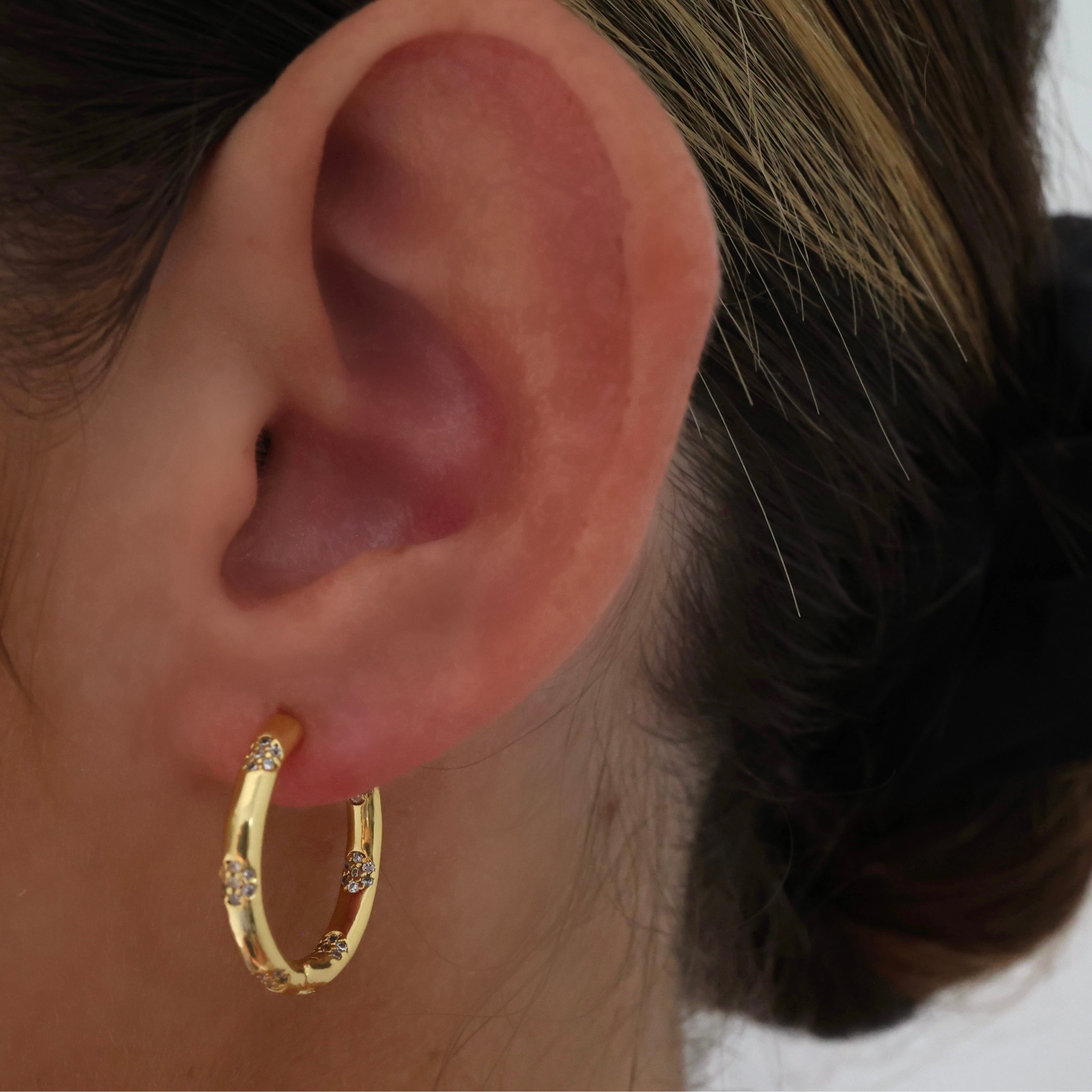 Cubic Inside out Gold Hoop Earrings 22mm