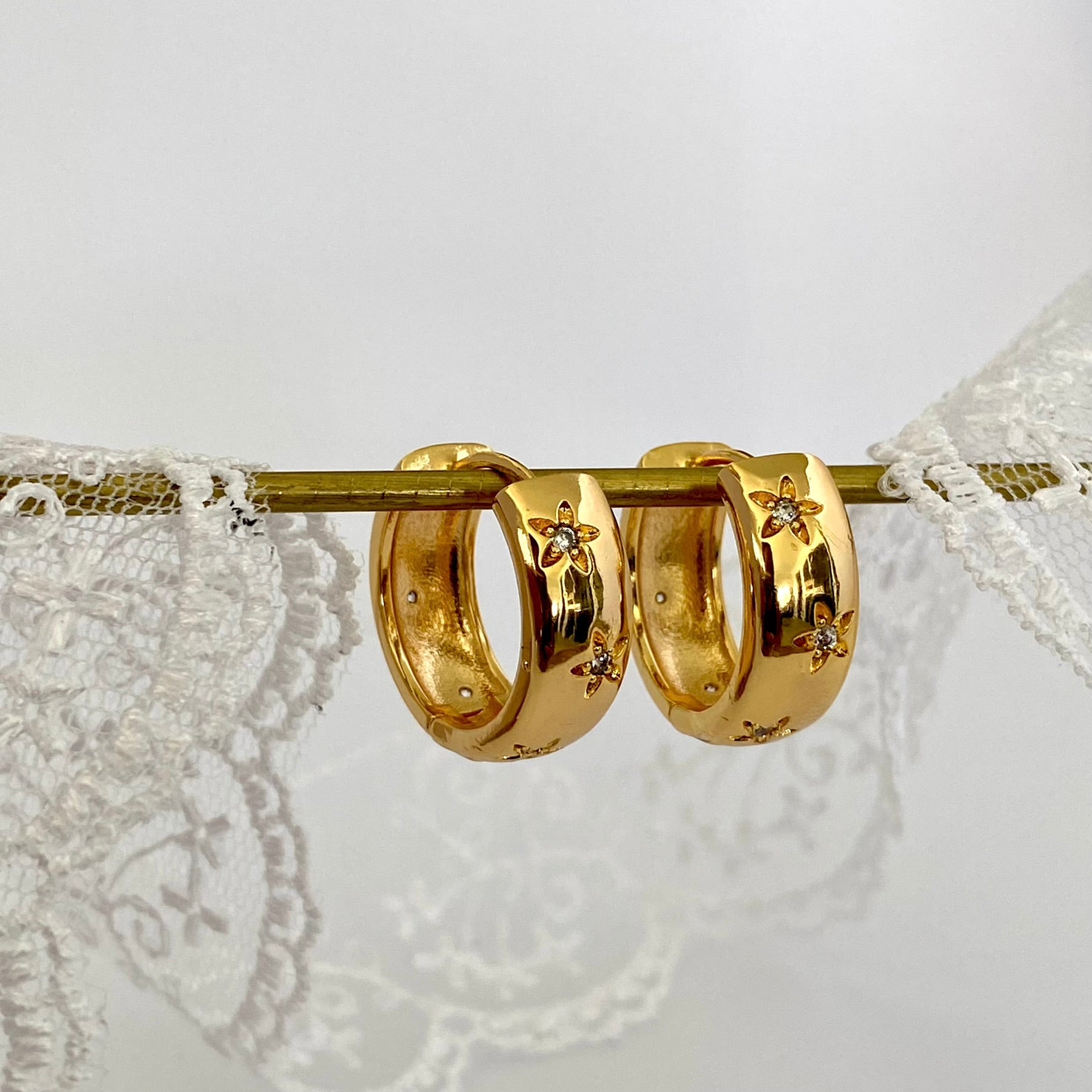 Wide Band Star Gold Hoop Earrings