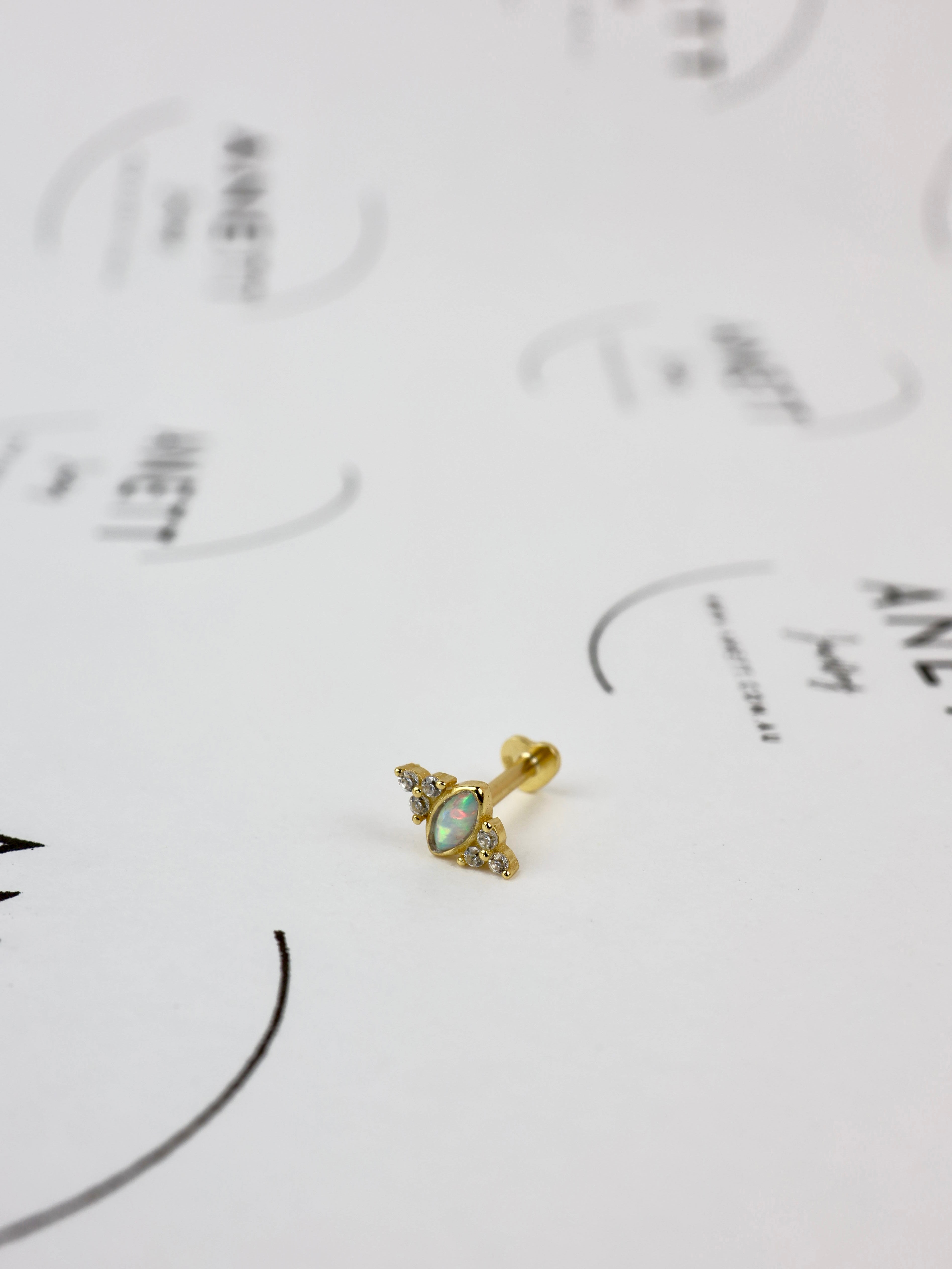 Rana Opal Screw Flat Back Helix Stud Earring Gold- 1 piece