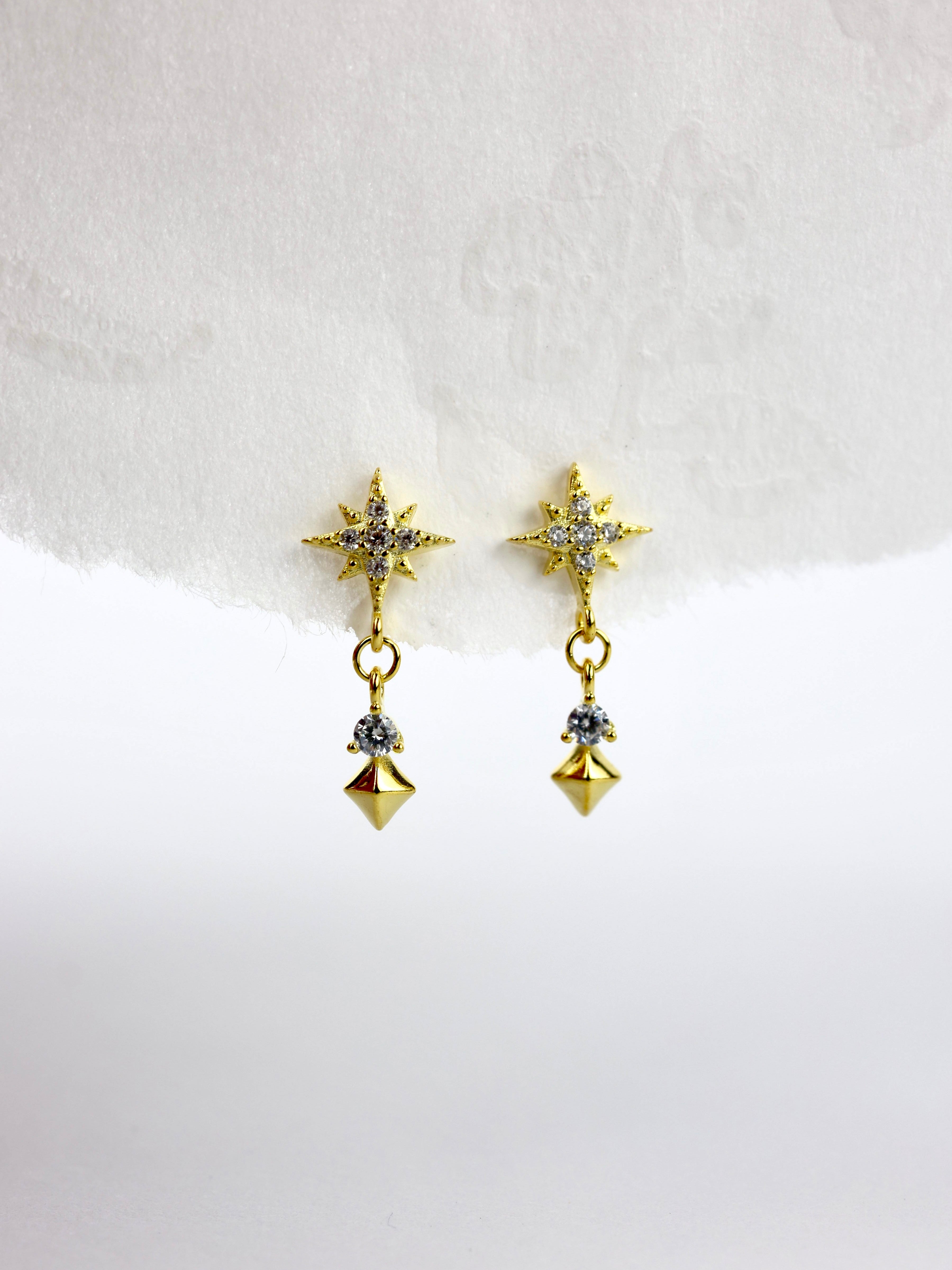 Ginger Cubic Drop Stud Earrings GOLD - Sterling Silver